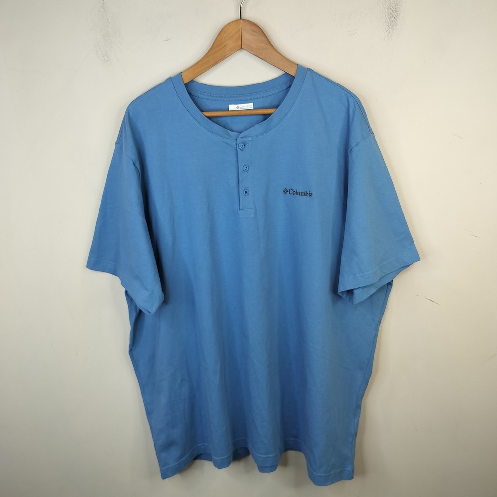 Columbia Henley T-Shirt Mens XXL Short Sleeve Blue Cotton